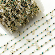 Chrysocolla & CZ Dangle Gold Plated Wire Chain.